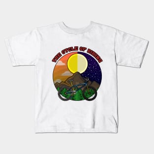 Mountain bike with Trees in Mountains at Day and Night Kids T-Shirt